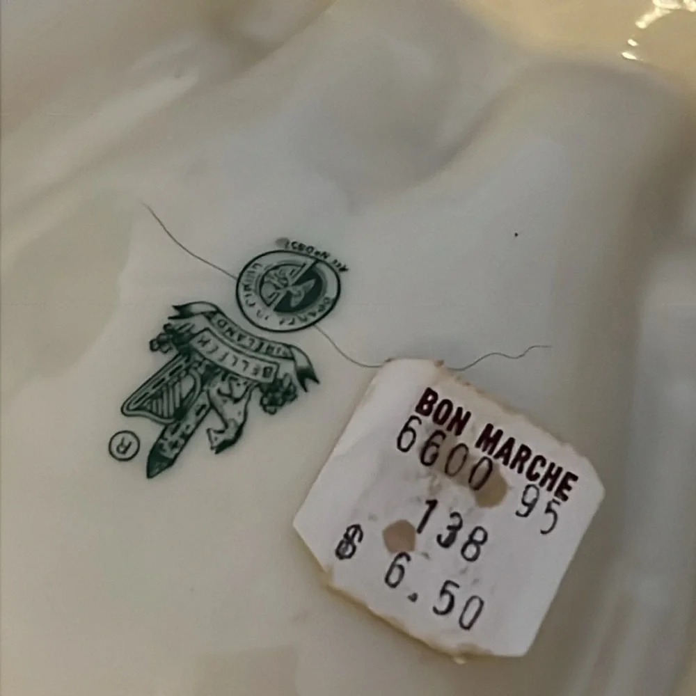 Lot 3 Vintage Belleek horseshoe ashtray creamer & vase